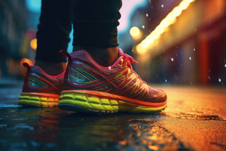 Closeup shot of a mans feet on a modern street. Generative AI illustrationの素材