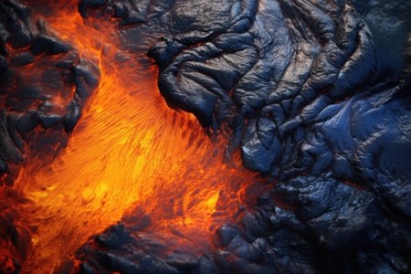Close up of a lava flow of volcano. Generative AI illustrationの素材