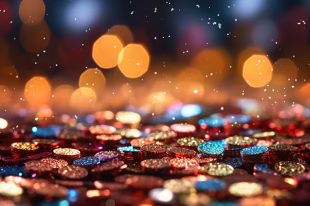 Glitter shiny defocused background. Magic gold dust and glare. Generative AI illustrationの素材