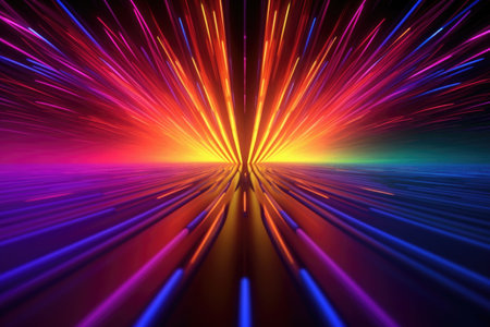 Abstract background with colorful spectrum. Bright neon rays and glowing lines. Generative AI illustrationの素材