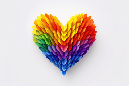 Heart made of small elements in rainbow colors on white background. Generative AI illustrationの素材