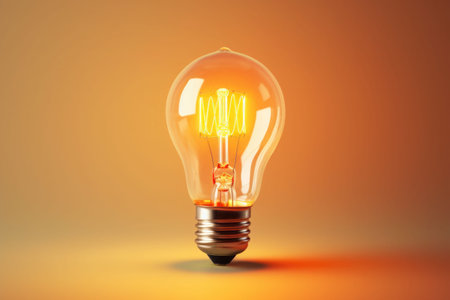 Glowing yellow light bulb. Bright light bulb illustrating the idea. Generative AI illustrationの素材