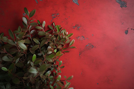 Concrete red texture wall and the branch. Background with distressed grunge texture. Generative AI illustrationの素材