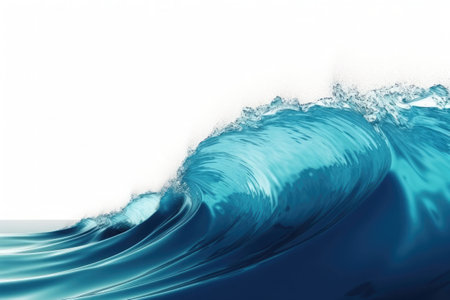 Beautiful deep blue tube wave in the ocean on white background. Generative AI illustrationの素材