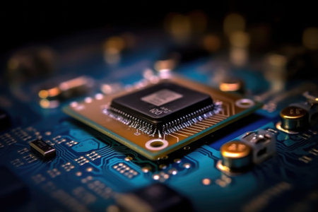 Circuit board. Technology background. Central Computer Processors CPU concept. Motherboard digital chip. Tech science background. Integrated communication processor. Generative AI illustrationの素材