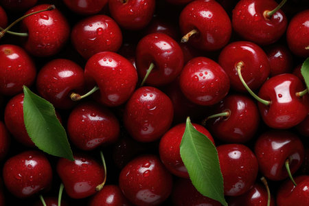 Ripe cherries. Food background. Generative AI illustrationの素材