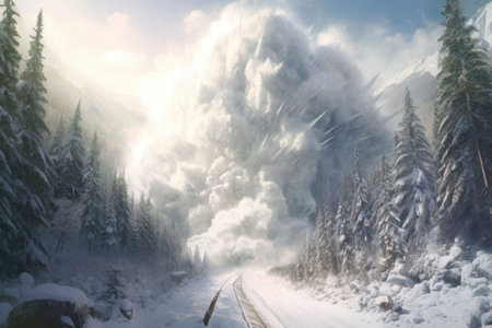 An avalanche is rumbling down a steep mountain slope. Generative AI illustrationの素材