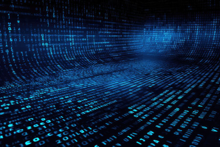 Digital binary data and streaming binary code background. Matrix background with digits. Generative AI illustrationの素材