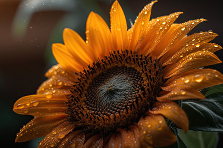 A sunflower in bloom. A striking macro shot. Generative AI illustrationの素材