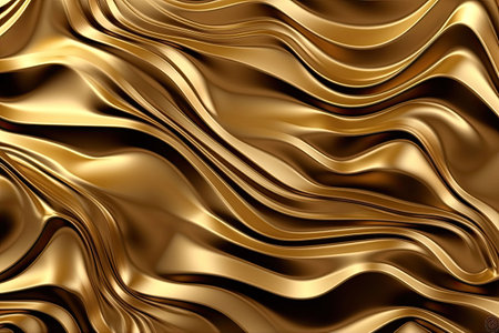 Glossy golden wavy texture. Glowing wallpaper with abstract shapes. Background with curvy shapes. Generative AI illustrationの素材