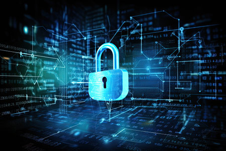 Padlock with keyhole icon in personal data security. Cyber data or information privacy idea. Generative AI illustrationの素材
