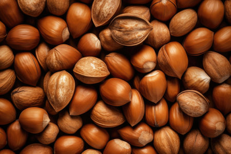 Natural background made from different kinds of nuts, top view. Generative AI illustrationの素材