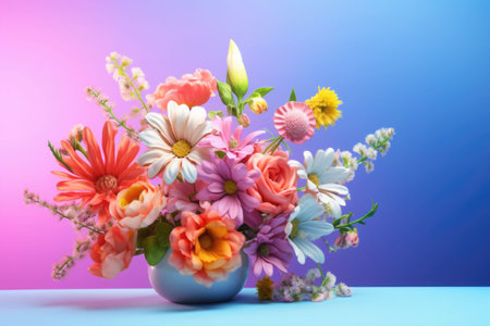 Spring blooming delicate flowers festive background. Pastel and soft bouquet. Generative AI illustrationの素材