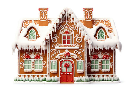 Christmas gingerbread home isolated on the white background. AI generated illustrationの素材