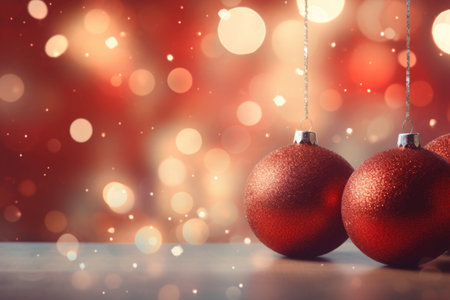 Abstract christmas background with defocused lights and christmas tree balls. Magic background with colorful bokeh. AI generated illustrationの素材