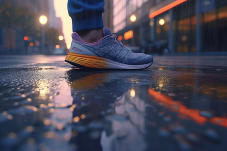 Closeup shot of a mans feet on a modern street. Generative AI illustrationの素材