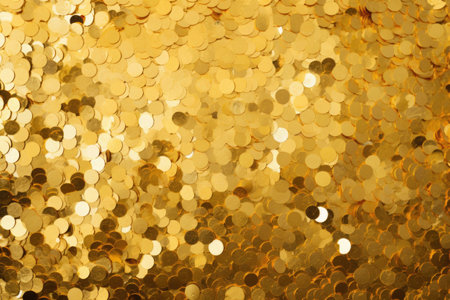 Golden foil confetti. Amber color background. Golden explosion of confetti. AI generated illustrationの素材