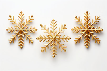 Set of gold christmas snowflakes on white background. AI generated illustrationの素材