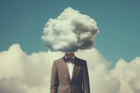 Man with head in cloud minimalist concept. Generative AI illustrationの素材