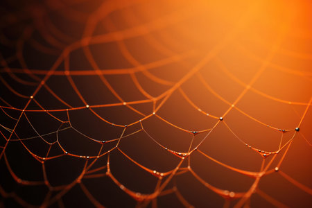 The spider web with water drops, close up. AI generated illustrationの素材