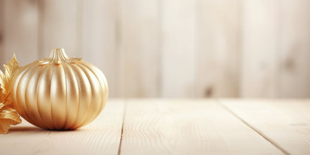 Pumpkins and autumn golden leaves on a whitewashed wood table. Autumn fall seasonal trendy composition. Halloween or Thanksgiving celebration concept. AI generated illustrationの素材