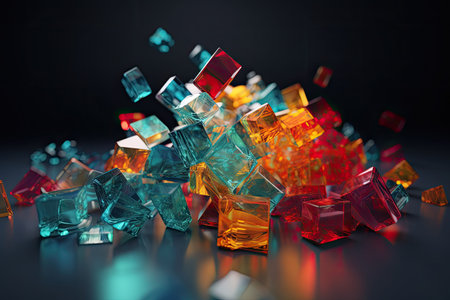 Colorful glass square shapes. Abstract geometric background, simple flat pieces and translucent layers. Generative AI illustrationの素材