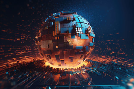 Digital world planet. Cyber Earth. Futuristic technology concept. Generative AI illustrationの素材