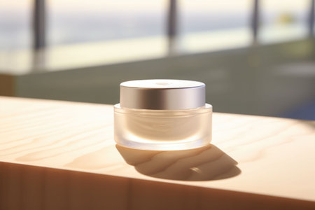 Cosmetic beauty product package. Antiage cream. Jar design on light background. AI generated illustrationの素材