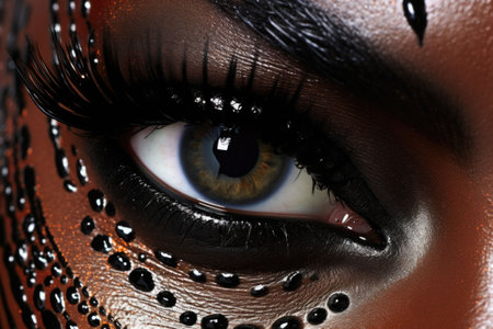 African supermodel. High fashion eye makeup extreme closeup. Generative AI illustrationの素材