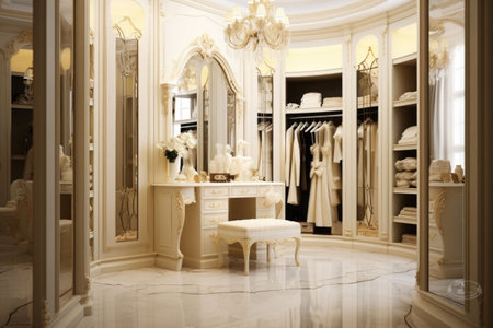 Luxury and clean dressing room in european style. Generative AI illustrationの素材
