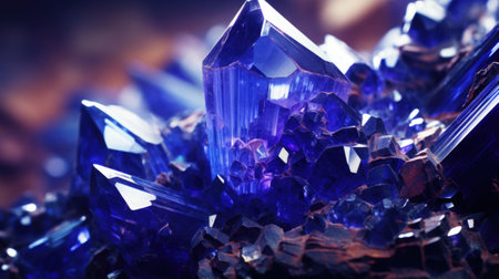 Hyperdetailed crystals of azurite. Royal blue azurite mineral stone. AI generated illustrationの素材