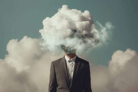 Man with head in cloud minimalist concept. Generative AI illustrationの素材