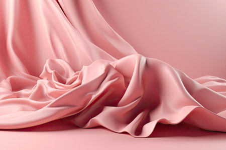 Abstract pink smooth silk background. Satin elegant luxury fabric. Beautiful soft folds on the surface of the fabric. Generative AI illustrationの素材