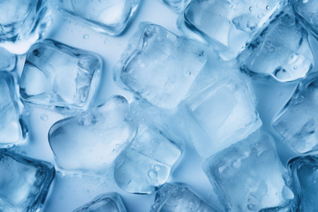 Close up clear ice cubes as background, top view. Generative AI illustrationの素材