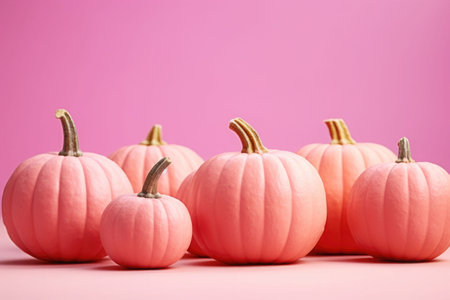 Pink color fresh pumpkins. Halloween and Thanksgiving concept. Generative AI illustrationの素材