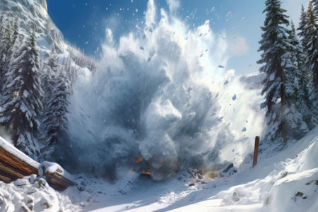 An avalanche is rumbling down a steep mountain slope. Generative AI illustrationの素材