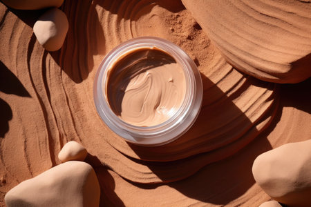 Glass jar mask for face care on pastel background. Concept of skincare cosmetic. Natural cosmetics concept. Top view. AI generated illustrationの素材