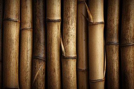 Old brown tone bamboo plank fence texture. AI generated illustrationの素材
