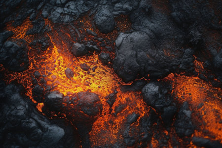 Close up of a lava flow of volcano. Generative AI illustrationの素材