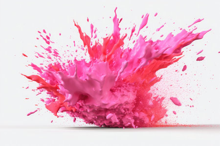 Explosion of pink paint on white background. Fluid Abstract background. Color explosion. Generative AI illustrationの素材