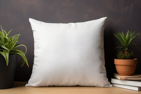 Blank white square cotton pillow, mockup. Generative AI illustrationの素材
