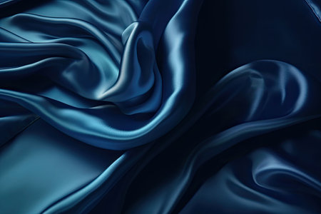 Abstract blue smooth silk background. Satin elegant luxury fabric. Beautiful soft folds on the surface of the fabric. Generative AI illustrationの素材