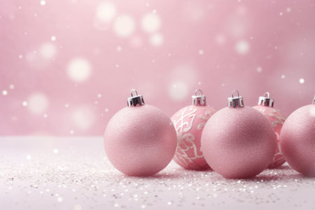Christmas composition. Christmas pink decorations on pastel pink background. Generative AI illustrationの素材