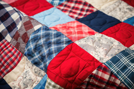 Color handmade blanket in style patchwork. Patchwork quilt. Generative AI illustrationの素材