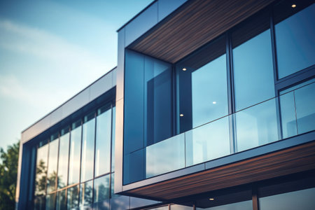 A facade of a modern luxury house. Architecture detail of modern building. Generative AI illustrationの素材