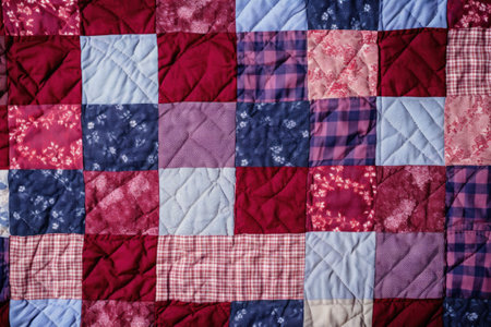 Color handmade blanket in style patchwork. Patchwork quilt. Generative AI illustrationの素材