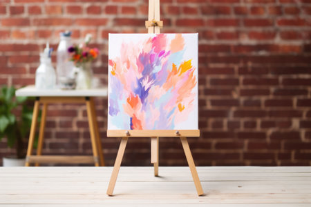 Small easel with a canvas showcasing. Abstract oil painting. Generative AI illustrationの素材