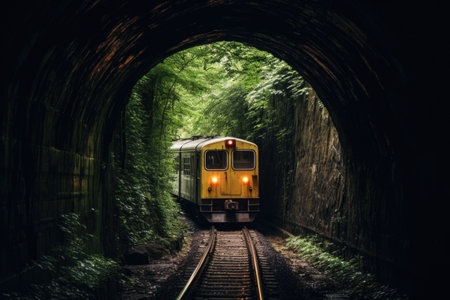 Train goes through a tunnel. Generative AI illustrationの素材