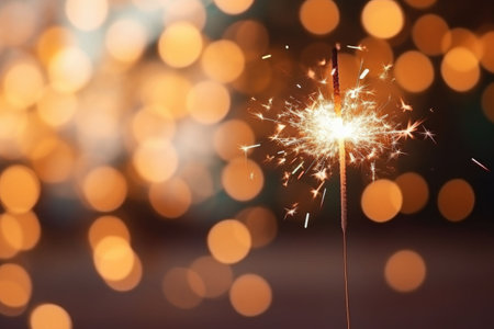 Burning sparkler on bokeh light background. Generative AI illustrationの素材