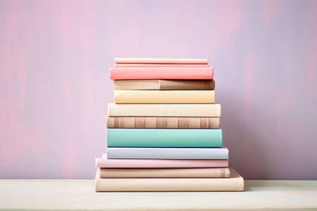 Stack of books in soft pastel colors. Generative AI illustrationの素材